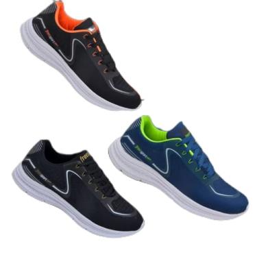 Imagem de KIT 3 Pares Tênis Masculino Esportivos para Academia Ultra Confortavel Original (Laranja/Marinho/Dourado, BR, Adulto, Numérico, 36)