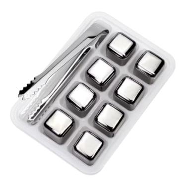 Imagem de Kit 8 Cubos de Gelo Artificial em Aço Inox Reutilizável Com Pegador Drinks