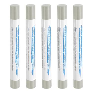 Imagem de HARFINGTON 5 peças de bastões de enchimento de madeira, cera de madeira, retoque de móveis, gizes de cera de reparo para madeira, cinza cinza