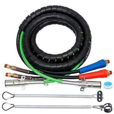 Imagem de Ailbiuko Kit de linhas de ar de semi caminhão, 3 em 1, mangueiras de ar 3 em 1 e cabo de alimentação elétrica ABS de 7 vias com 2 peças, kit de mola de proposta única de 50,8 cm para trator de reboque