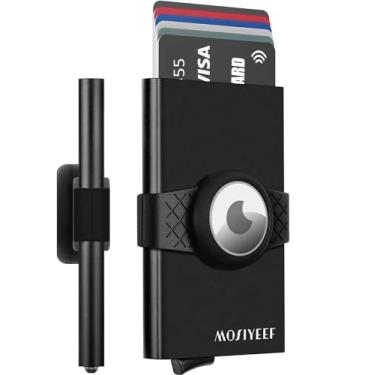 Imagem de MOSIYEEF Carteira masculina porta-cartões para AirTag – Carteira minimalista discreta pop up para homens compatível com Apple AirTag – Carteira fina de metal RFID com faixas de borracha para 10-14 cartões de crédito e dinheiro, Preto e preto, ✅ ✅ ✅ LIMITED TIME OFFER ✅ ✅ ✅, Carteira RFID
