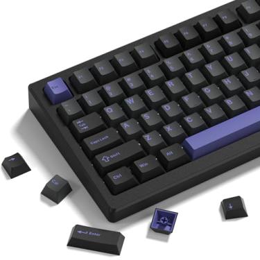 Imagem de Conjunto de teclas Womier Double Shot PBT 138 teclas, Cherry Profile Custom Keycaps 60 65 75 100 por cento para 61/64/68/84/87/100/104/108 teclado mecânico retrô para jogos, preto e roxo