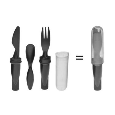 Imagem de Conjunto Com 4 Kits Talheres 3 em 1 Portátil Com Capa Protetora - Plás