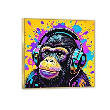 Imagem de Impressões de arte de parede Banksy macaco grafite macaco imagem colorida arte em tela animal para sala de estar escritório decoração de parede emoldurada pronta para pendurar decoração de quarto para