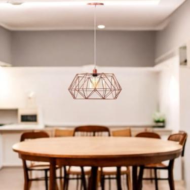 Imagem de Pendente Aramado Estádio Luminária Lustre Luxo Retrô Vintage Balcão Industrial (ROSE GOLD)