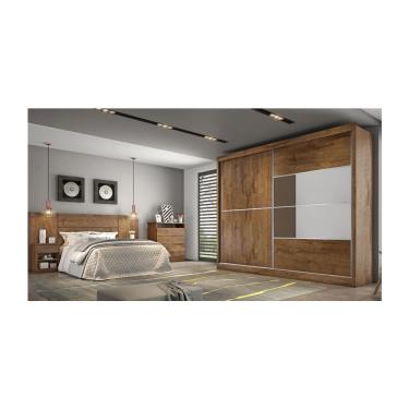 Imagem de Guarda-Roupa Móveis Europa Londres Flex Com Espelho 2 Portas De Correr E 4 Gavetas Brauna E Off White