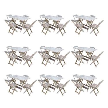 Imagem de Kit 9 Conjuntos De Mesa Dobravel Com 4 Cadeiras De Madeira 120X70 Para Restaurante E Bar - Sem Pintu
