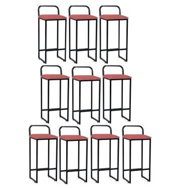 Imagem de Kit 10 Banqueta Alta Luffi Com Encosto Balcão Ferro Preto Suede Rose Gold