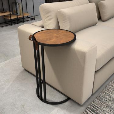 Imagem de Mesa De Apoio Industrial Supreme Alça De Couro Marrom