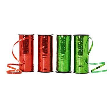 Imagem de Mandala Crafts Fita de ondulação metálica vermelha e verde de 5 mm para embrulho de presente - Fita metálica para decorações de festas de fim de ano - Fita encaracolada e frisada brilhante