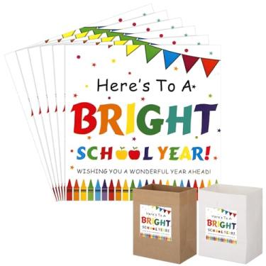 Imagem de Trandraft 100 etiquetas adesivas de volta às aulas 10 x 10 cm folha de adesivos de papel texturizado "Here to a Bright Year" Adesivo Primeiro dia de adesivos para presentes, prêmios escolares