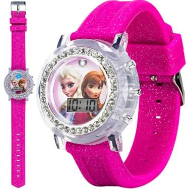 Imagem de Relógio LCD Accutime, com pulseira de silicone, Frozen Elsa e Anna