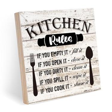 Imagem de OXRUN Placa De Regras Engraçadas Cozinha Fazenda, Caixa Madeira Rústica, Presentes Inauguração, Decoração Para Escritório, Mesa E Prateleira 6 X Polegadas - A24