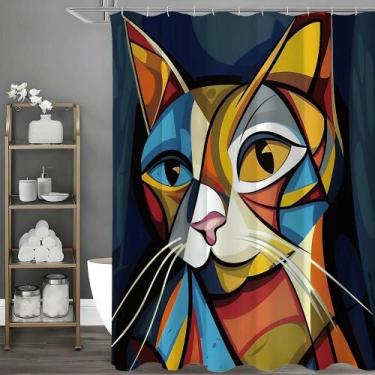 Imagem de Cortina De Chuveiro De Gato De Arte Abstrata À Prova D'água Com Gancho
