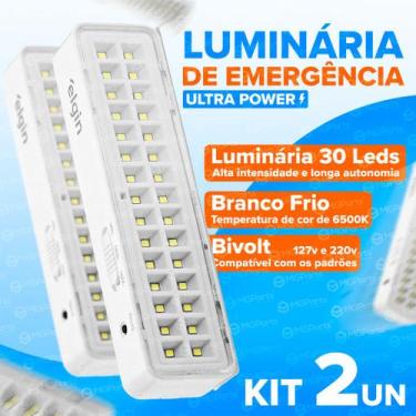 Imagem de Kit 2 Luminária Emergência Profissional Elgin 30 Leds Bivolt Recarregá