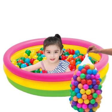 Imagem de Piscina Infantil Inflável Redonda 140L Colorida 3 Anéis + 100 Bolinhas