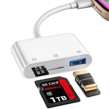 Imagem de Bwttcb Leitor de cartão SD para iPhone, suporte de cartão de memória, cartão SD e TF, adaptador de câmera digital USB para dispositivos Lightning compatível com iPhone 13, 12, 11 e mais