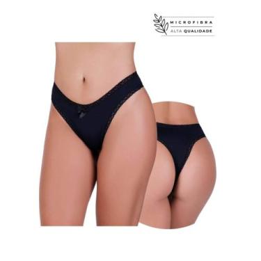 Imagem de Comprar Calcinha Fio Dental com Bordas em Renda Preto tamanho M - c ma