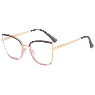 Imagem de Tr90 Óculos grandes armação quadrada de metal transparente óculos olho de gato anti luz azul óculos femininos, Moldura rosa cinza