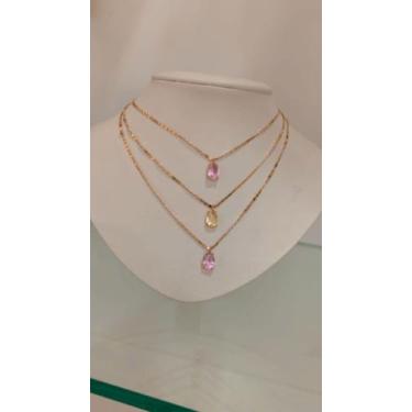 Imagem de Colar Triplus com cristal Rosa e amarelo - Deize Trajano 