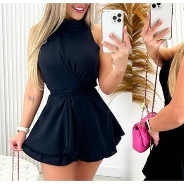 Imagem de Vestido macaquinho babado feminino cavado com bojo transpassado moda -