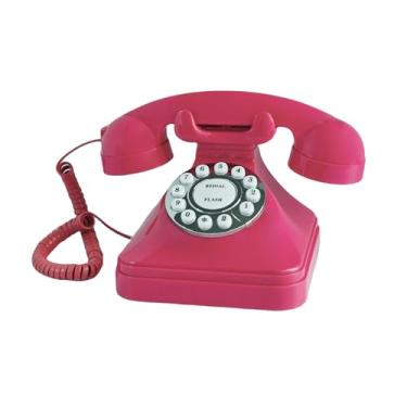 Imagem de Telefone residencial retrô fixo, telefone de mesa TelPal com fio antigo, conjunto de telefone analógico decorativo rosa básico, telefone sênior para casa/escritório/hotel... (rosa)