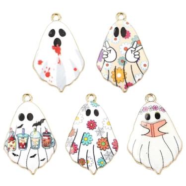 Imagem de UR URLIFEHALL 30 peças, 5 estilos, pingentes esmaltados de Halloween, flor, bolha, leite, chá, fantasma, pingentes para fazer joias, pulseira, colar, brincos, artesanato DIY