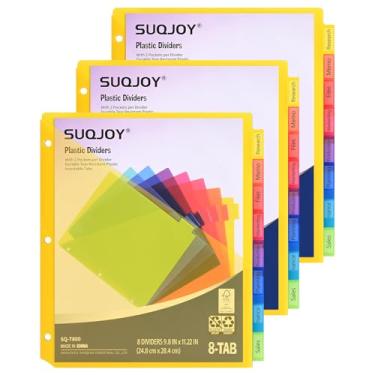 Imagem de SUQJOY Divisores De 8 Abas Para Fichário De 3 Argolas, Divisores De Fichário De 24 Unidades Com Bolsos, Divisores De Assunto, Protetores De Folhas De Plástico De 3 Furos Para Tamanho De Carta Dos E