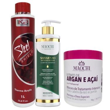 Imagem de Kit Progressiva Profissional 1ka Steel+ Shampoo Pré Ativo E Creme Natu