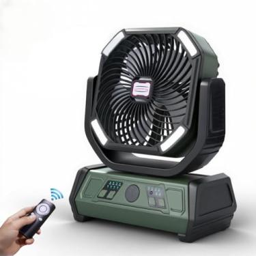 Imagem de Luxxflour Ventilador de acampamento portátil recarregável com luz LED, 4 velocidades e rotação de 360° – Ventilador de mesa USB externo para barracas (verde)