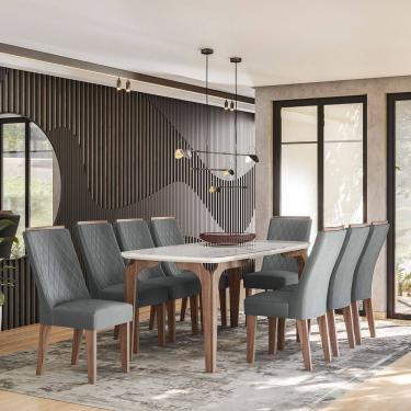 Imagem de Conjunto Sala de Jantar Romenia Gold 1,83 com 8 Cadeiras Amendoa 03A