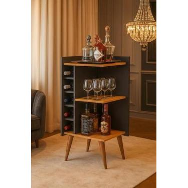 Imagem de Adega de Canto Malbec Pés Palito em madeira Nicho para bebidas cor Pre