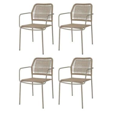 Imagem de Kit 4 Cadeiras com Braços Empilhável Copacabana Fratini Aço Carbono Fe