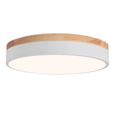 Imagem de Vikaey Luminária De Teto Moderna Madeira Com Led, Luminárias Embutidas Brancas Estilo Milimalist, Redondas 4000K Para Sala Estar, Quarto, Corredor, Lavanderia (Não Regulável)
