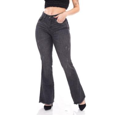 Imagem de Calça jeans Feminina Boot cut Flare Básica Lavagem Oversize - Black je