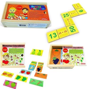 Imagem de Kit Educativo Matemática e Educação Alimentar – Dominó de Adição + Memória de Legumes e Frutas - Carimbrás