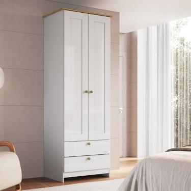 Imagem de Guarda-roupa 2 Portas E 2 Gavetas Americano Branco Gelo/ipê