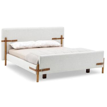Imagem de Cama de Casal MH-6017 Herval Estofado Casal Colchão 158 cm Madeira Maciça Off White Detalhe Marrom B