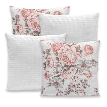 Imagem de Kit 4 Capas Para Almofadas 40x40 Piquet Favinho Luxo (Roseira Branco)