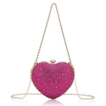 Imagem de Simcat Linda bolsa clutch em forma de coração amor coração feminino strass casamento bolsa embreagem festa noite bolsa, Vermelho rosa, One Size