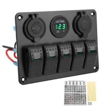 Imagem de 5 Painel de interruptor de gangues liga de alumínio Alumínio IP65 Resistente à água Pré -fio Dual Cigarro USB Toltímetro de isqueiro para caminhão marítimo RV (Verde)
