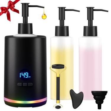 Imagem de Aquecedor de loção com óleo de massagem, aquecedor de óleo de massagem para terapia de spa e uso pessoal, dispensador portátil de aquecedor de óleo corporal com dois frascos de massagem, temperatura