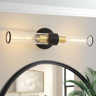 Imagem de Vaziden Arandela De Parede Preta E Dourada, Luminárias Banheiro Em Vidro Transparente, Arandelas Modernas Para Iluminação Cima A Baixo, Luzes Penteadeira Banheiro, Sala Estar, Corredor, Cozinha