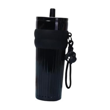 Imagem de Fenteer Copo térmico portátil para beber, reutilizável, grande capacidade, à prova de vazamentos, com tampa, garrafa de água isolada de 710 ml para academia, Preto