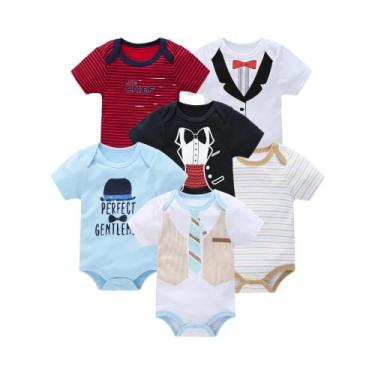 Imagem de Body de Algodão Manga Curta Bebê (0-12 Meses) - Kit com 3 a 6 Peças, H