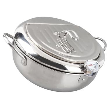 Imagem de YOUTHINK Mini Frigideira de Aço Inoxidável de Estilo Japonês Com Termômetro para Controle Preciso de óleo, Adequado para Uso Em Cozinha Em Casa (L Tamanho 24cm / 9.4in)