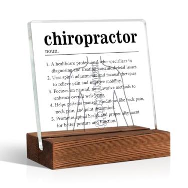 Imagem de Pishovi Placa acrílica de definição de quiroprático com suporte de madeira, presentes de agradecimento para especialista em quiropraxia, presentes de despedida de aposentadoria para quiroprático
