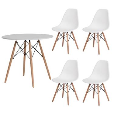 Imagem de Kit Mesa Redonda 90cm com 4 Cadeiras Eiffel Branca para Sala de Jantar, Cozinha Compacta