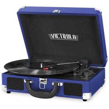 Imagem de Toca Discos Portátil Bluetooth de 3 Velocidades com Alto-falantes Embutidos e Design Vintage, Victrola, Azul