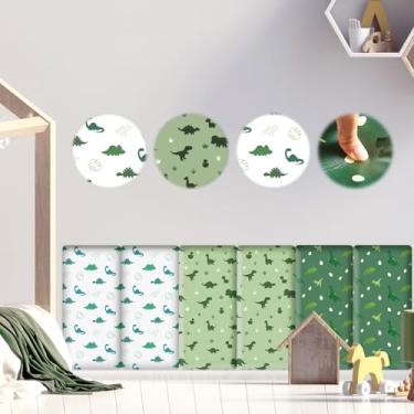 Imagem de Jetec 6 peças de enchimento de parede anticolisão 3D para sala de jogos infantil 40 x 19 cm, painéis acolchoados para quarto e cabeceira estofada para proteção de parede de berçário (dinossauro)
